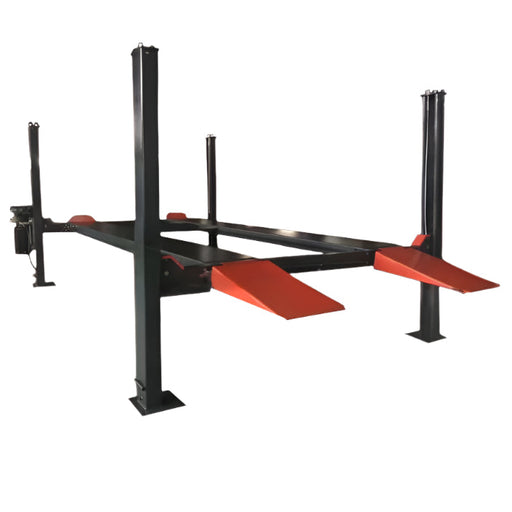 side view of the KATOOL KT-4H110 4-Post Vehicle Lift 11,000 lb Capacity, Jack Tray & Drip Trays Included