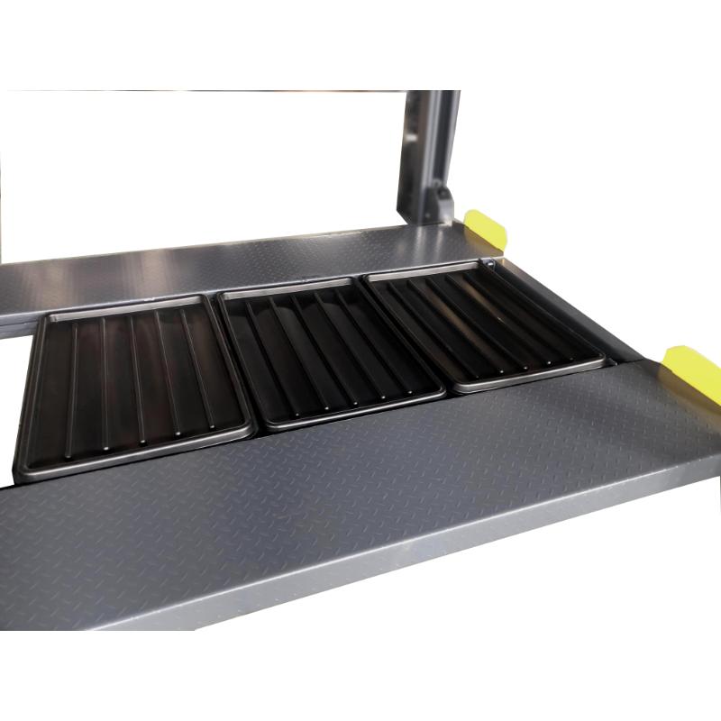 drip trays of the KATOOL KT-4H850 4-Post Car Lift 8,500 lb Capacity, Jack Tray, Drip Trays & Caster Kit Included 