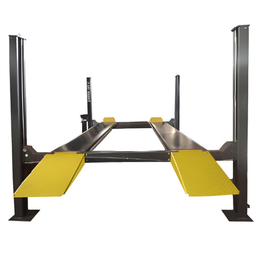 front view of the KATOOL KT-4H850 4-Post Car Lift 8,500 lb Capacity, Jack Tray, Drip Trays & Caster Kit Included
