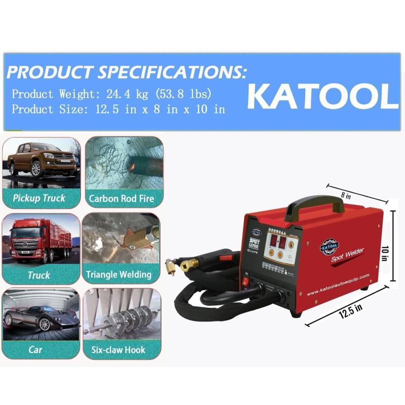specs of the KATOOL KT-90E Body Spot Welder Dent Puller System Dual Gun 0.6+1.2 mm Welding Thickness