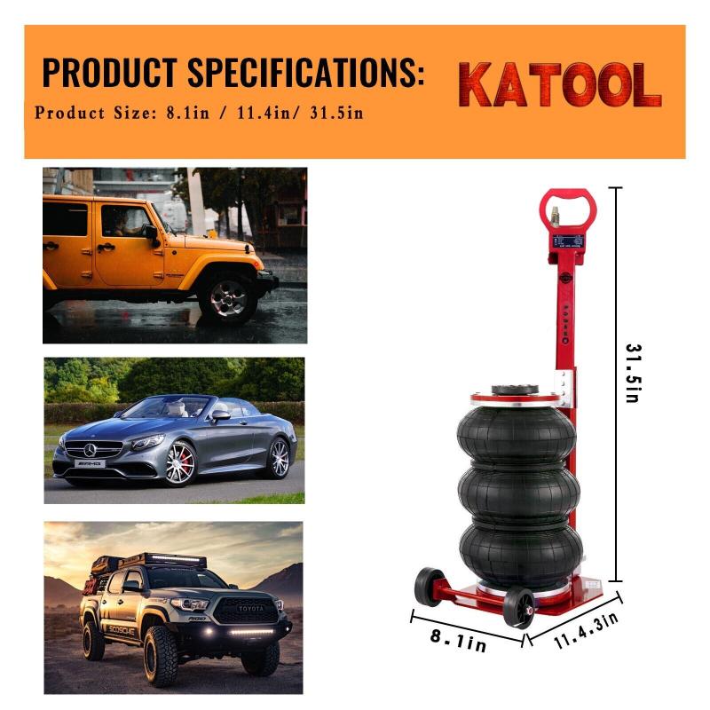 dimensions of the KATOOL 5-Ton Pneumatic Air Bag Jack Red Car Lift with 5.9"-15.75" Lifting Range
