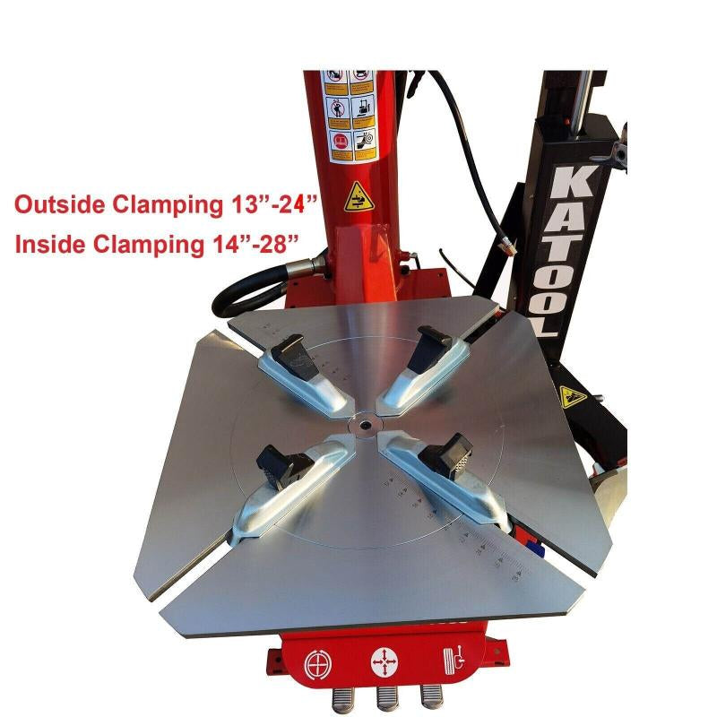 clamp of the KATOOL KT-T835 Wheel Clamp Tire Changer Machine with Double Side Assist Arm, 2.0HP motor, 41" max wheel diameter