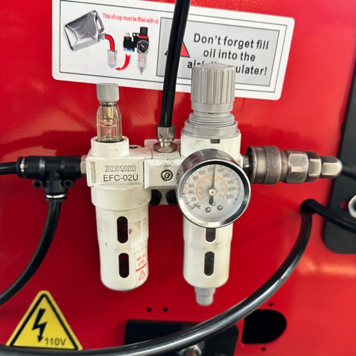 air pressure gauge of the KATOOL KT-T850 Tilt-Arm Wheel Clamp Tire Changer Machine Professional Grade Durable 47" Capacity with Assist Arms and Bead Seater