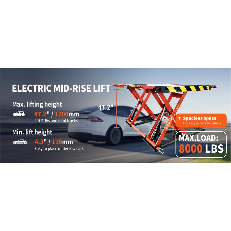 KATOOL X90E Mid-Rise Scissor Lift Electric 110V, 8000 lb Capacity
