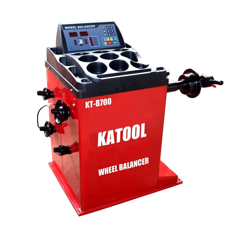 Katool KT-B700 digital wheel balancer, front view with weight tray