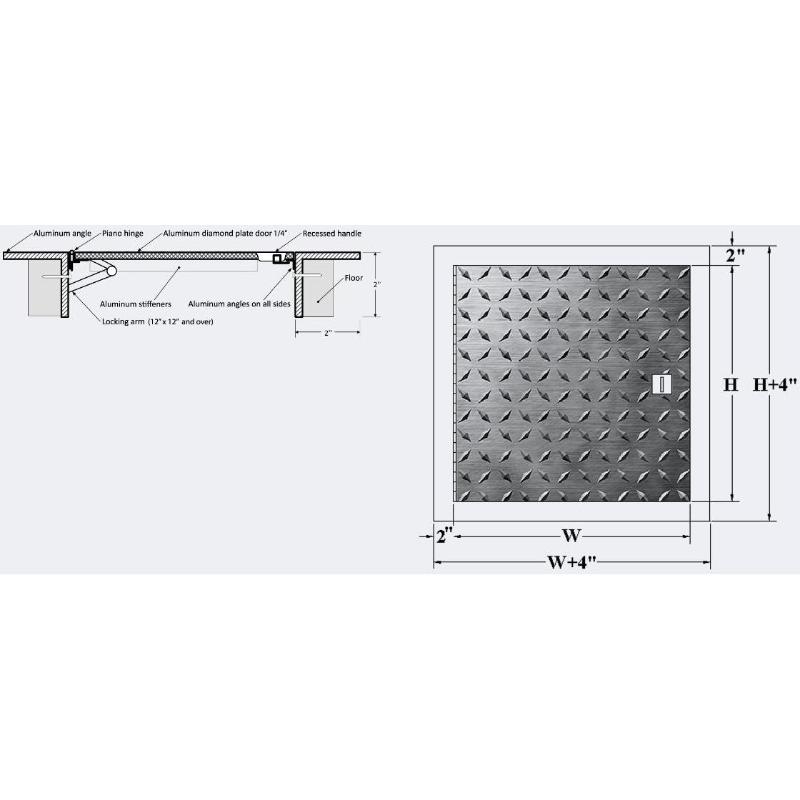 dimensions of the Cendrex Key Operated Flush Aluminum Floor Hatch with Exposed Flange - Custom Size
