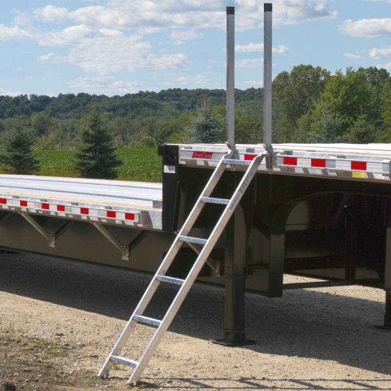 HD Ramps 72" EZ Deck Step® Semi-Trailer Step Ladder Adjustable 54"-66" 375 lbs Capacity is attached to the trailer
