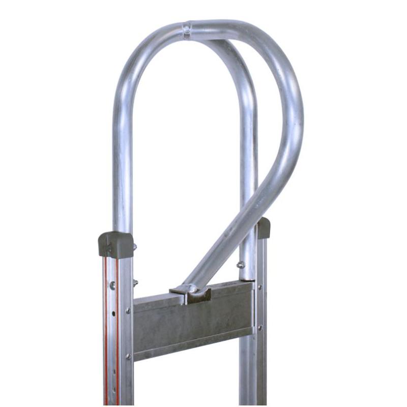 handle of the B&P Liberator Aluminum Hand Truck 600lb Capacity 52" x 21" x 20" with Poly Tread Wheels 
