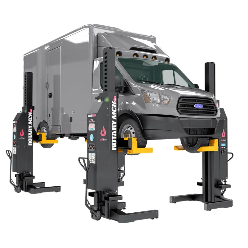 Rotary FLEXMAX 19 wireless mobile column lifts raising a transit van