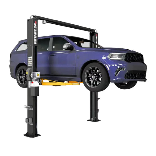 Rotary SPO10 symmetric two-post car lift with vehicle raised