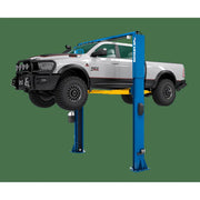 Rotary SPO12 symmetric 2-post lift with AV Arms lifting a pickup truck