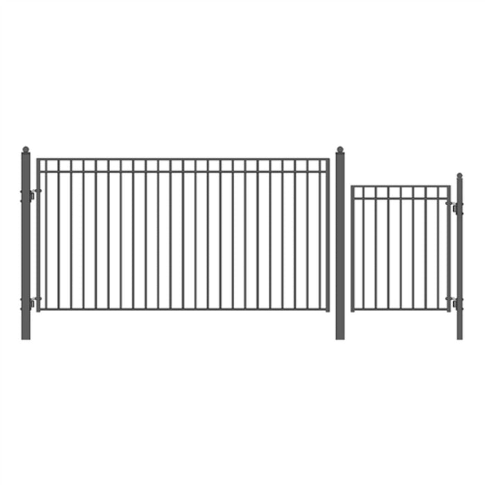 Aleko Steel Single Swing Driveway Gate - MADRID Style - 12 ft with Pedestrian Gate - 5 ft