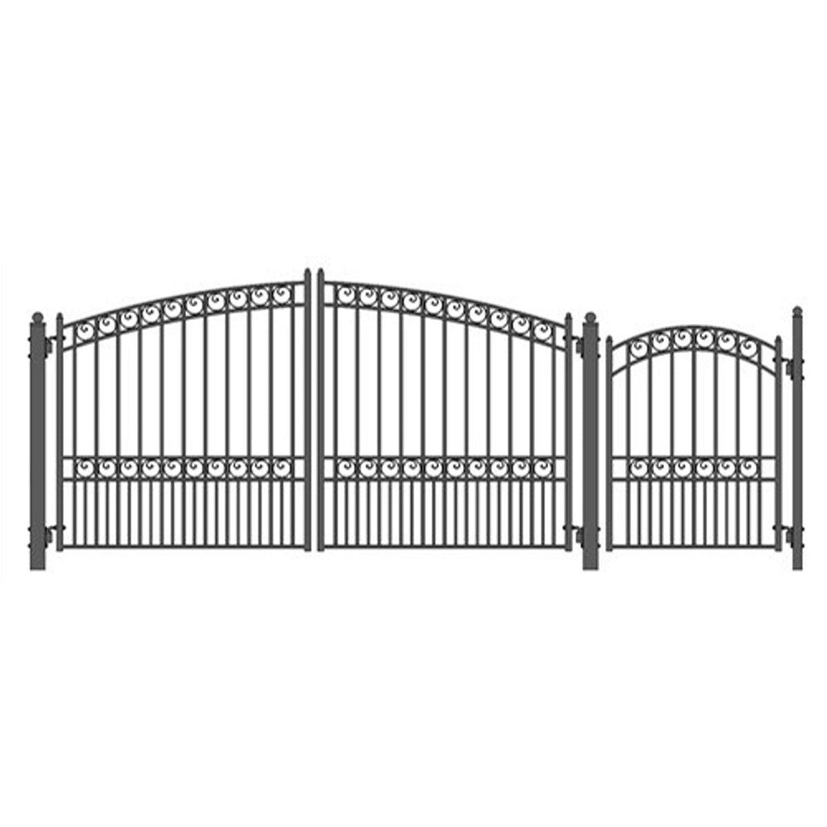 Aleko Steel Dual Swing Driveway Gate - PARIS Style - 12 ft with Pedest ...