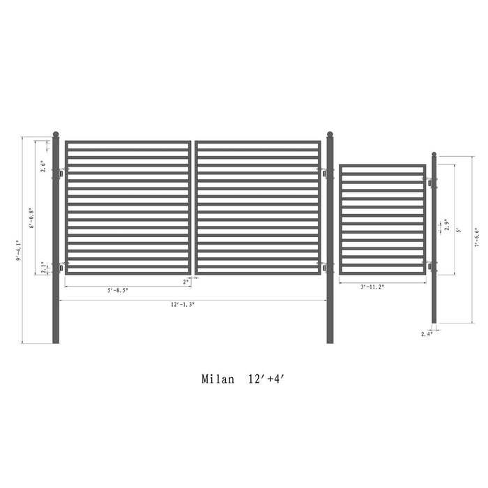 Aleko Steel Dual Swing Driveway Gate - MILAN Style - 12 ft with Pedestrian Gate - 5 ft