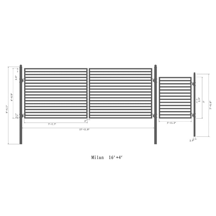 Aleko Steel Dual Swing Driveway Gate - MILAN Style - 16 ft with Pedestrian Gate - 5 ft