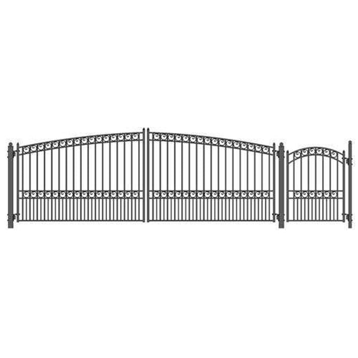 Aleko Steel Dual Swing Driveway Gate - PARIS Style - 18 ft with Pedestrian Gate - 5 ft