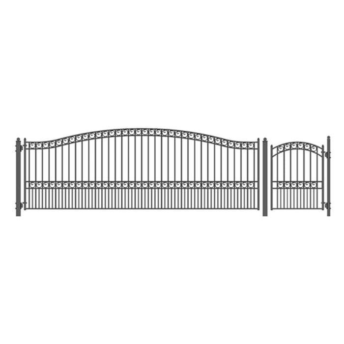 Aleko Steel Single Swing Driveway Gate - PARIS Style - 18 ft with Pedestrian Gate - 5 ft