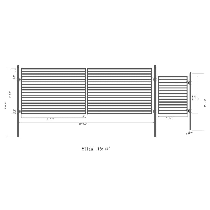 Aleko Steel Dual Swing Driveway Gate - MILAN Style - 18 ft with Pedestrian Gate - 5 ft