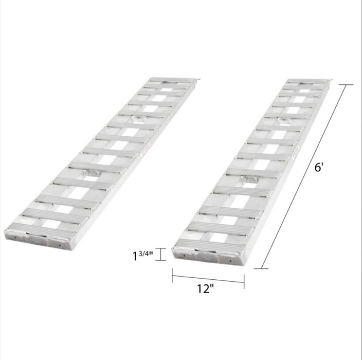 HD Ramps 6' L x 12" W Hook & Plate Hybrid End Aluminum Car Trailer Ramps, Stub Foot - 2,500-lb. per axle Capacity