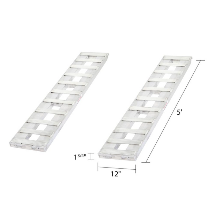 HD Ramps 5' L x 12" W Hook End Aluminum Car Trailer Ramps, Stub Foot - 3,000-lb. per axle Capacity