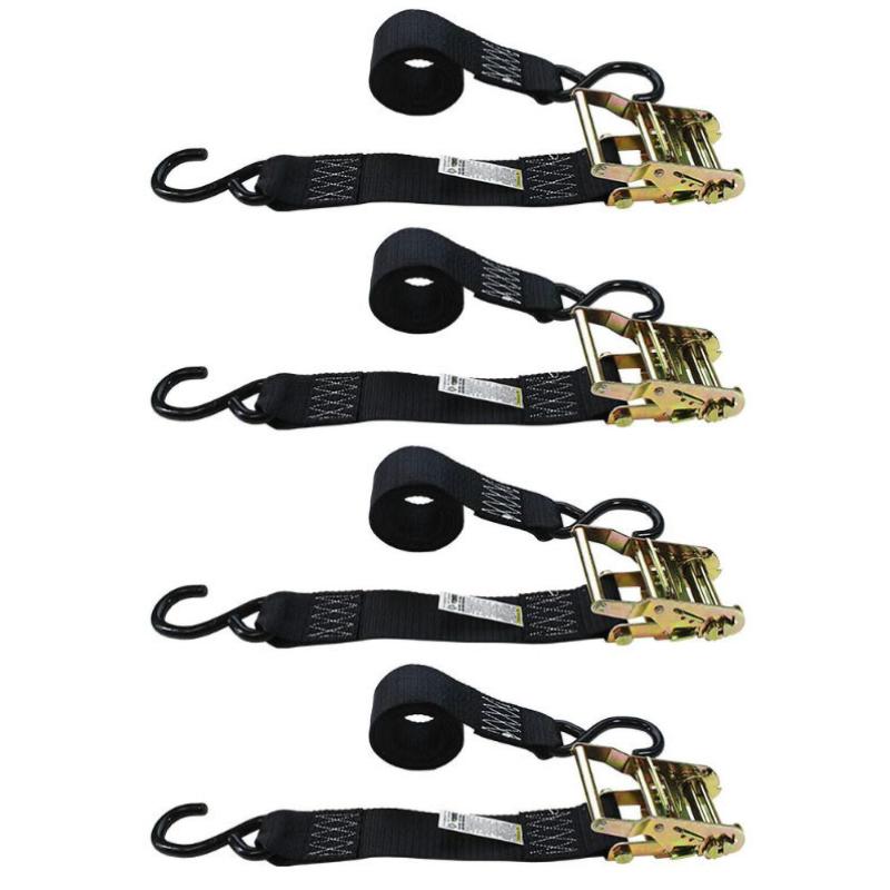Cargo Equipment Corp 2"x6' Black Ratchet Straps 4-Pack with S-Hooks and 733 lbs WLL