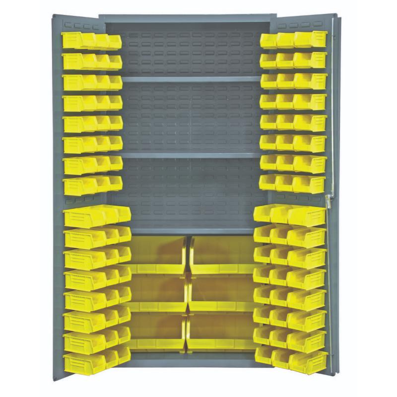 Vestil Storage Cabinet Steel/Plastic with 102 Yellow Bins 36 In. Width x 24 In. Depth x 72 In. Height Gray
