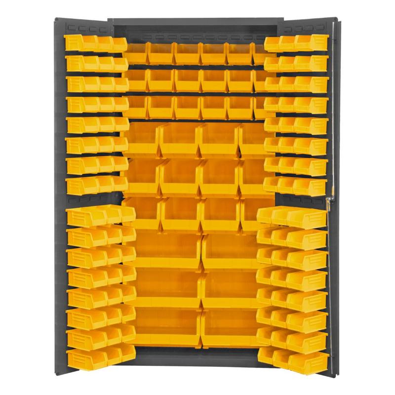 Vestil Storage Cabinet Steel/Plastic with 132 Yellow Bins 36 In. Width x 24 In. Depth x 72 In. Height Gray