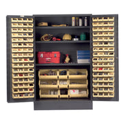 organized items with Vestil Storage Cabinet Steel/Plastic with 137 Yellow Bins 48 In. Width x 24 In. Depth x 78 In. Height Gray