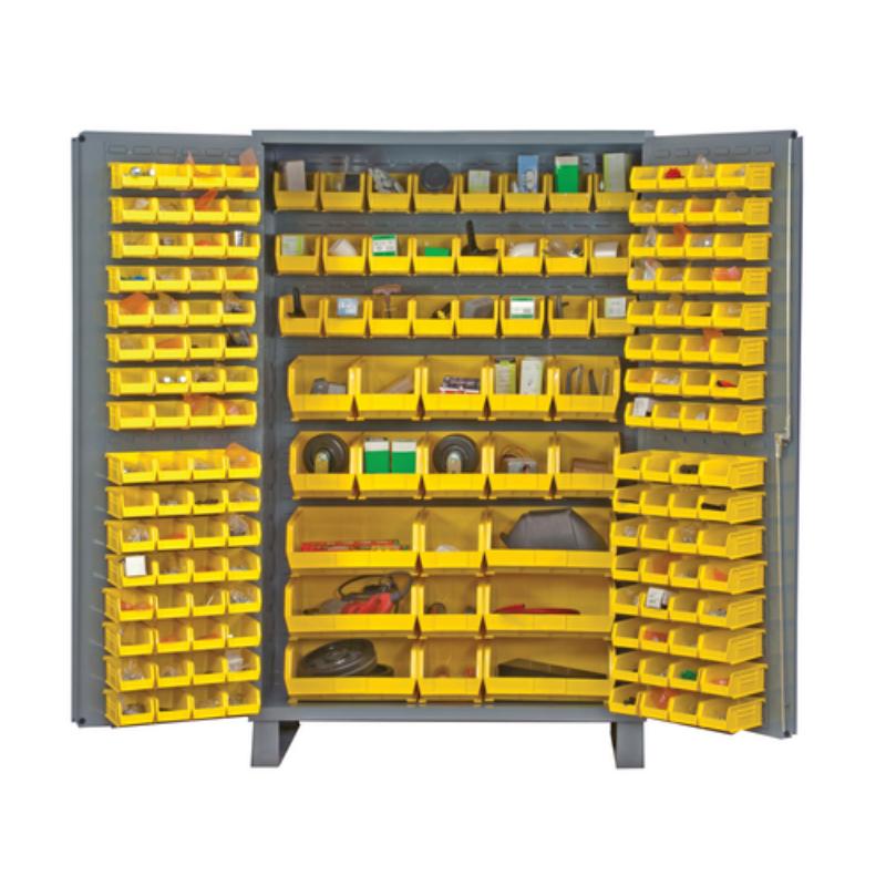 Vestil Storage Cabinet Steel/Plastic with 171 Yellow Bins 48 In. Width x 24 In. Depth x 78 In. Height Gray