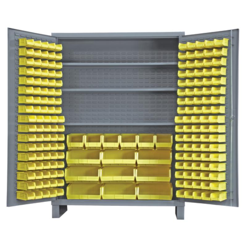 Vestil Storage Cabinet Steel/Plastic with 185 Yellow Bins 60 In. Width x 24 In. Depth x 84 In. Height Gray
