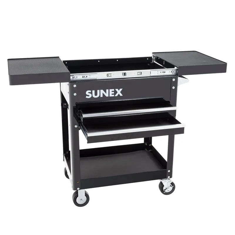 Sunex 8035 compact slide top utility cart in black with slide top open