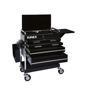 Sunex 8045BK heavy duty 5 drawer service cart in black with lid open