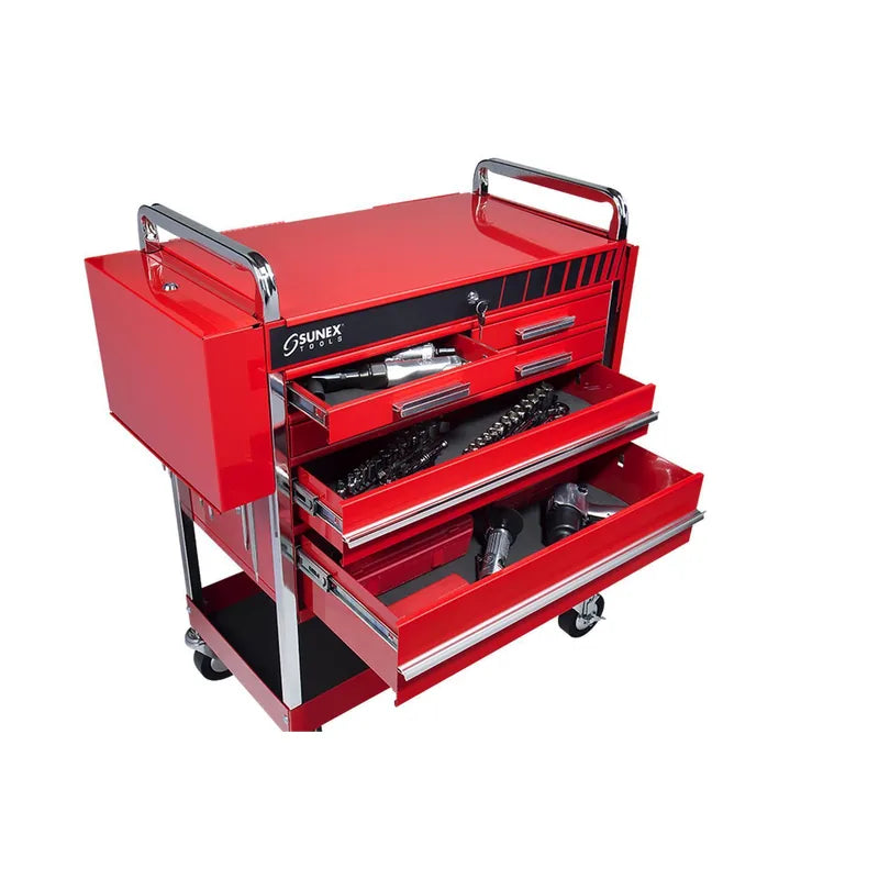 Sunex 8045 red service cart with drawers open