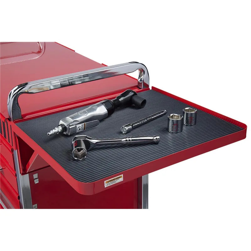 Side work shelf on the red Sunex 8045 service cart