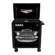 Sunex 8056FDBK57 Tony Squindo '57 Chevy service cart in black with lid open