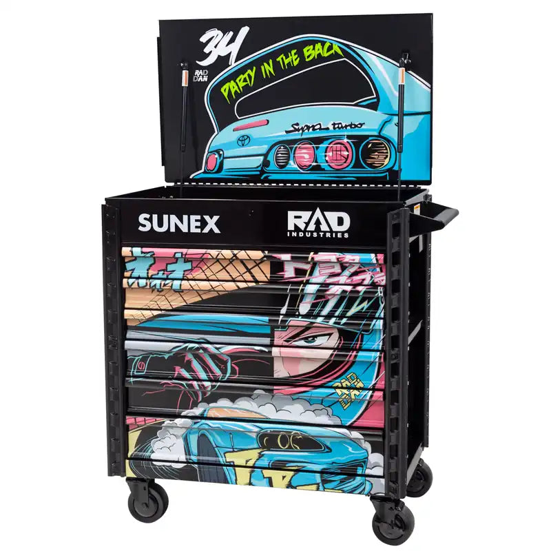 Sunex 8056FDBKRADDAN Rad Dan Manga service cart with lid open