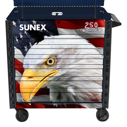Sunex 8056FDBLUSA service cart drawer front with bald eagle and U.S. flag graphics