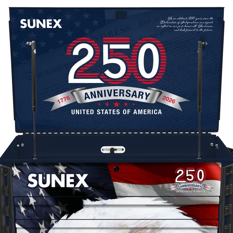 Sunex 8056FDBLUSA open lid with 250th Anniversary 1776-2026 United States of America graphic