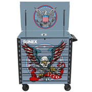 Sunex 8056FDBSEAGLE Tony Squindo Eagle service cart in Blue Steel with lid open