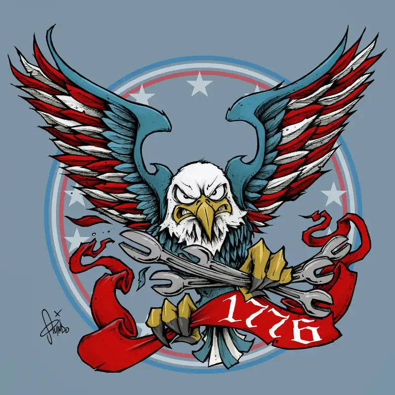 Close-up of the Tony Squindo eagle with Sunex wrenches and 1776 banner