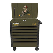 Sunex 8056FDDOROTHY Pin-Up Dorothy service cart in OD Green with lid open