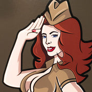 Close-up of the saluting Dorothy pin-up artwork