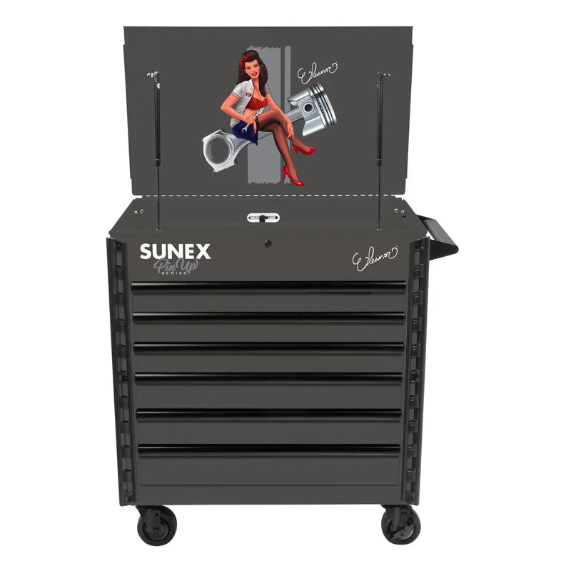 Sunex 8056FDELEANOR Pin-Up Eleanor service cart in Siren Smoke with lid open