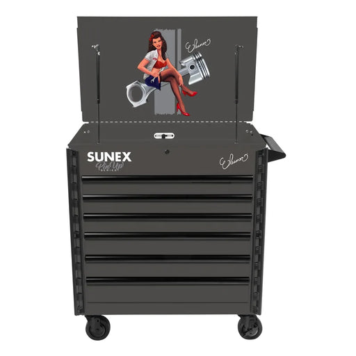 Sunex 8056FDELEANOR Pin-Up Eleanor service cart in Siren Smoke with lid open