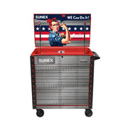 Sunex 8056FDRROSIE Rosie the Riveter service cart in red with lid open