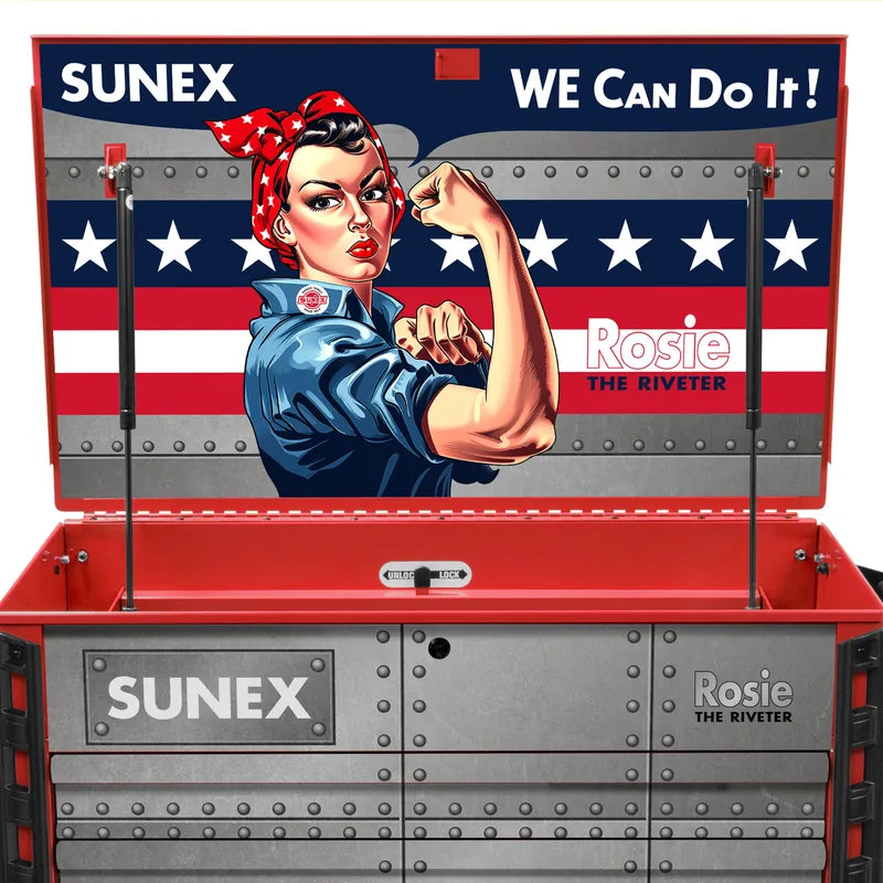 Rosie the Riveter We Can Do It artwork on the open lid