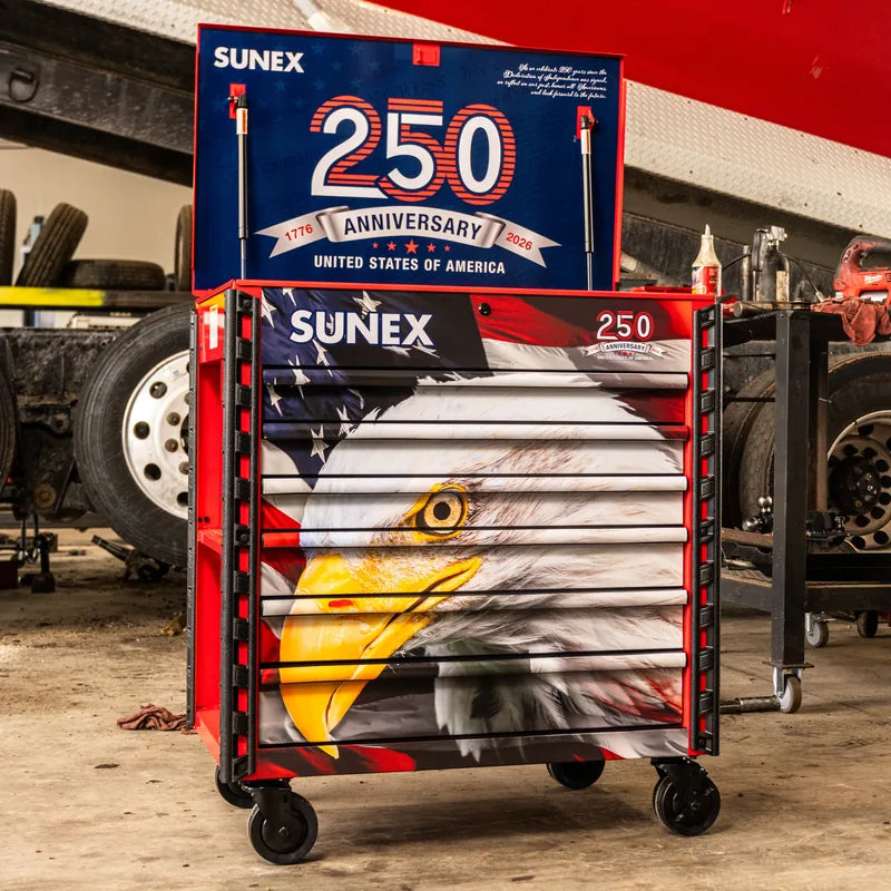 Sunex 8056FDRUSA American Eagle 250th cart in a truck shop