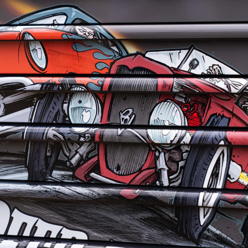 Close-up of the Speed Demon hot-rod artwork