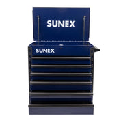 Sunex 8056FD blue service cart side view with pry bar holders