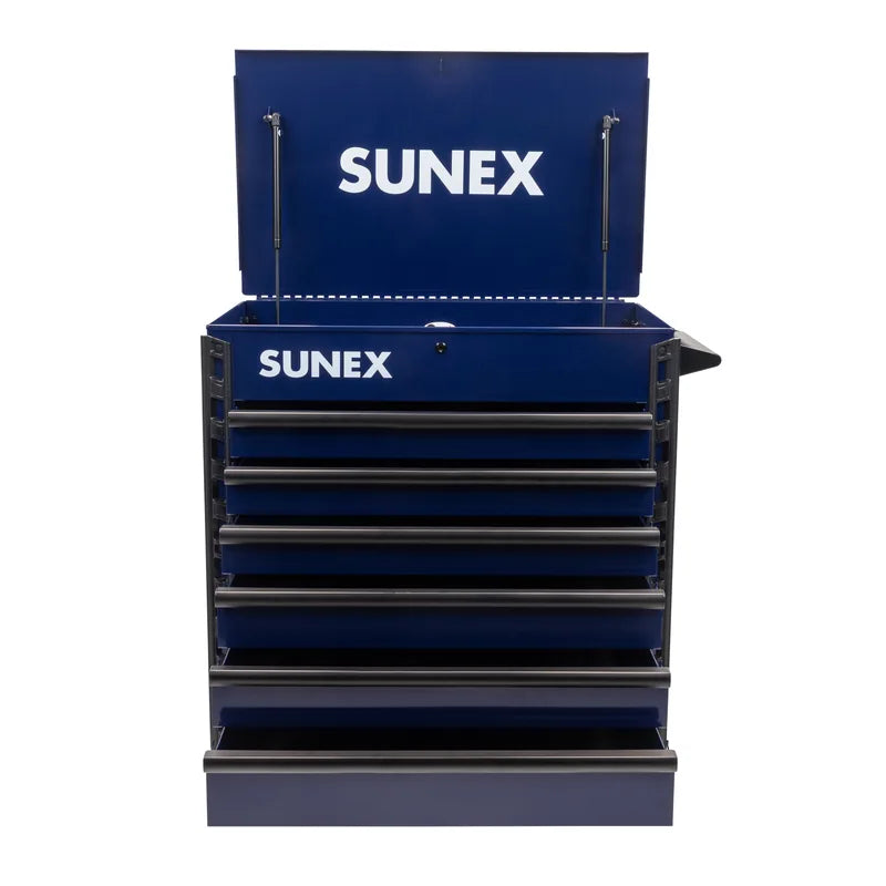 Sunex 8056FD blue service cart side view with pry bar holders